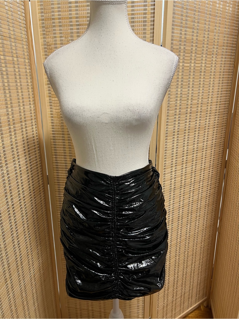 naked wardrobe Black Patent Ruched Mini Skirt